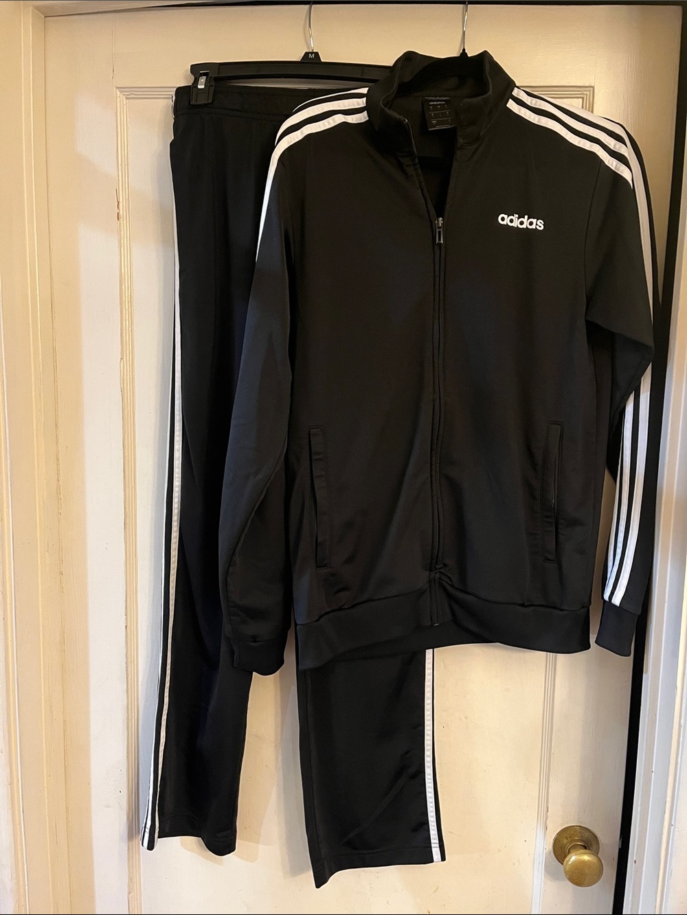 Adidas Black Track Jacket and Pants Set with White Stripes